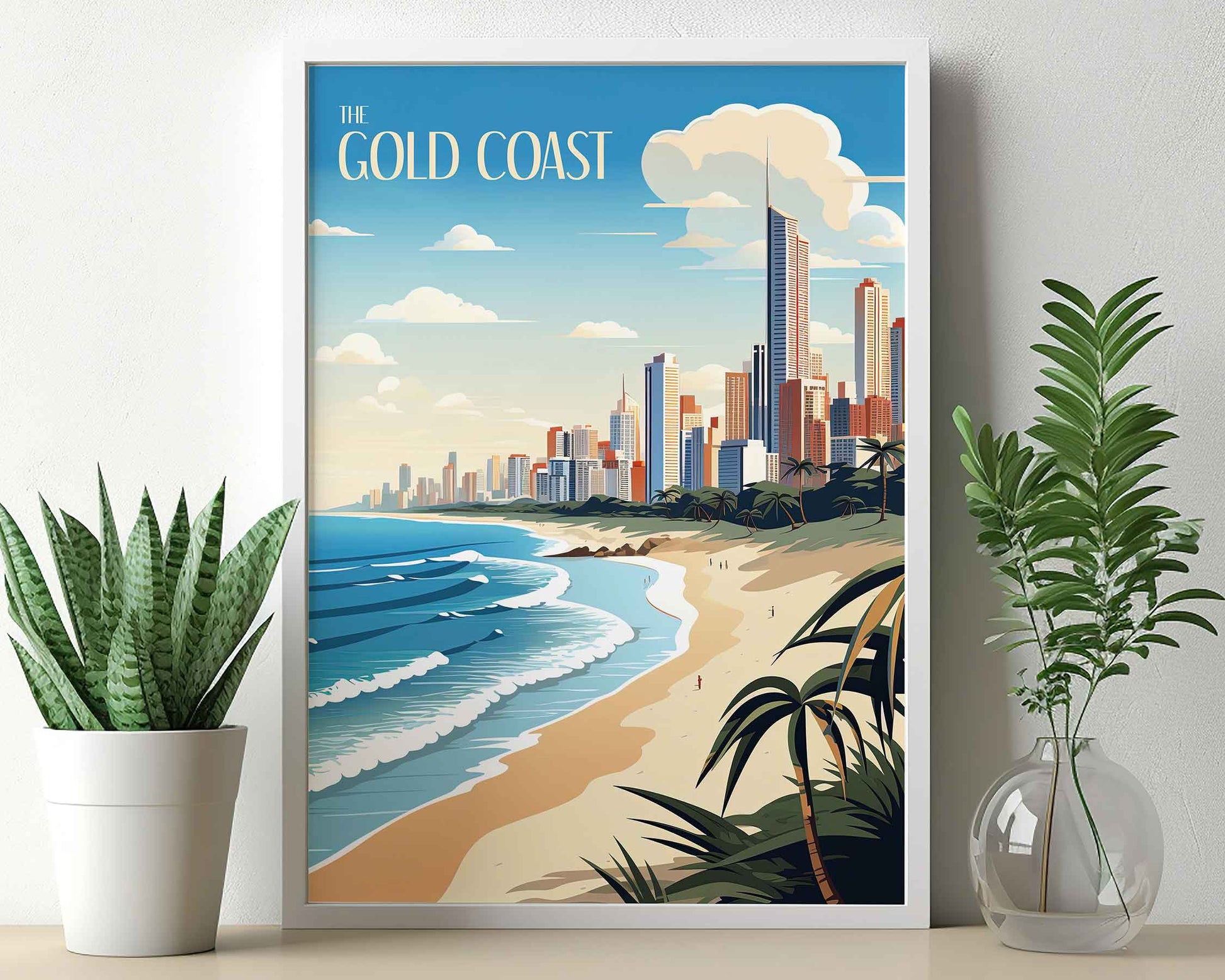 Framed Image of Gold Coast Australia Wall Art Print Travel Posters Illustration