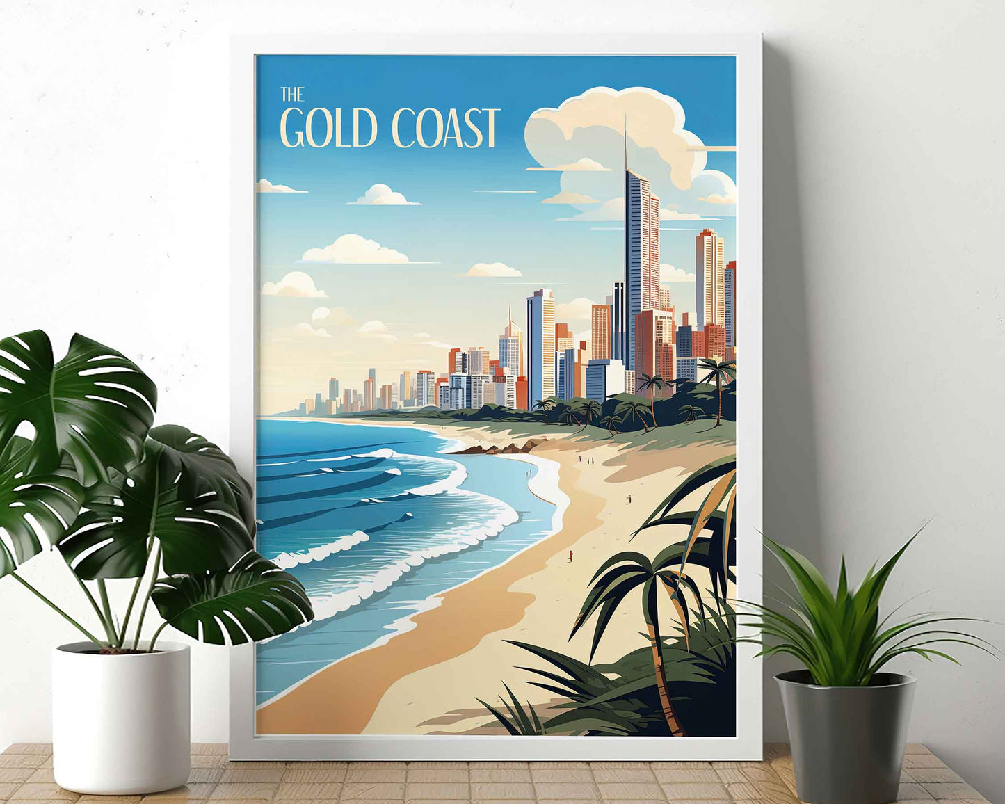 Framed Image of Gold Coast Australia Wall Art Print Travel Posters Illustration