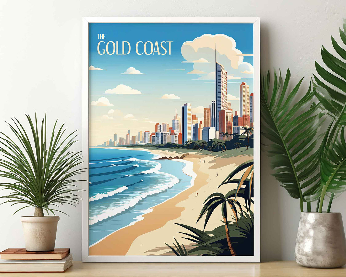 Framed Image of Gold Coast Australia Wall Art Print Travel Posters Illustration