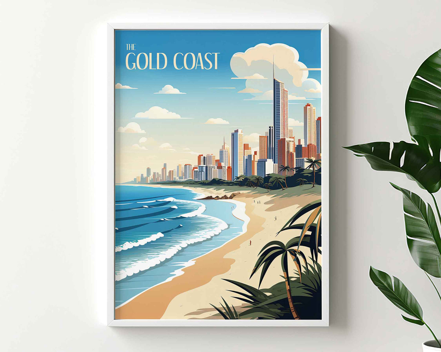 Framed Image of Gold Coast Australia Wall Art Print Travel Posters Illustration