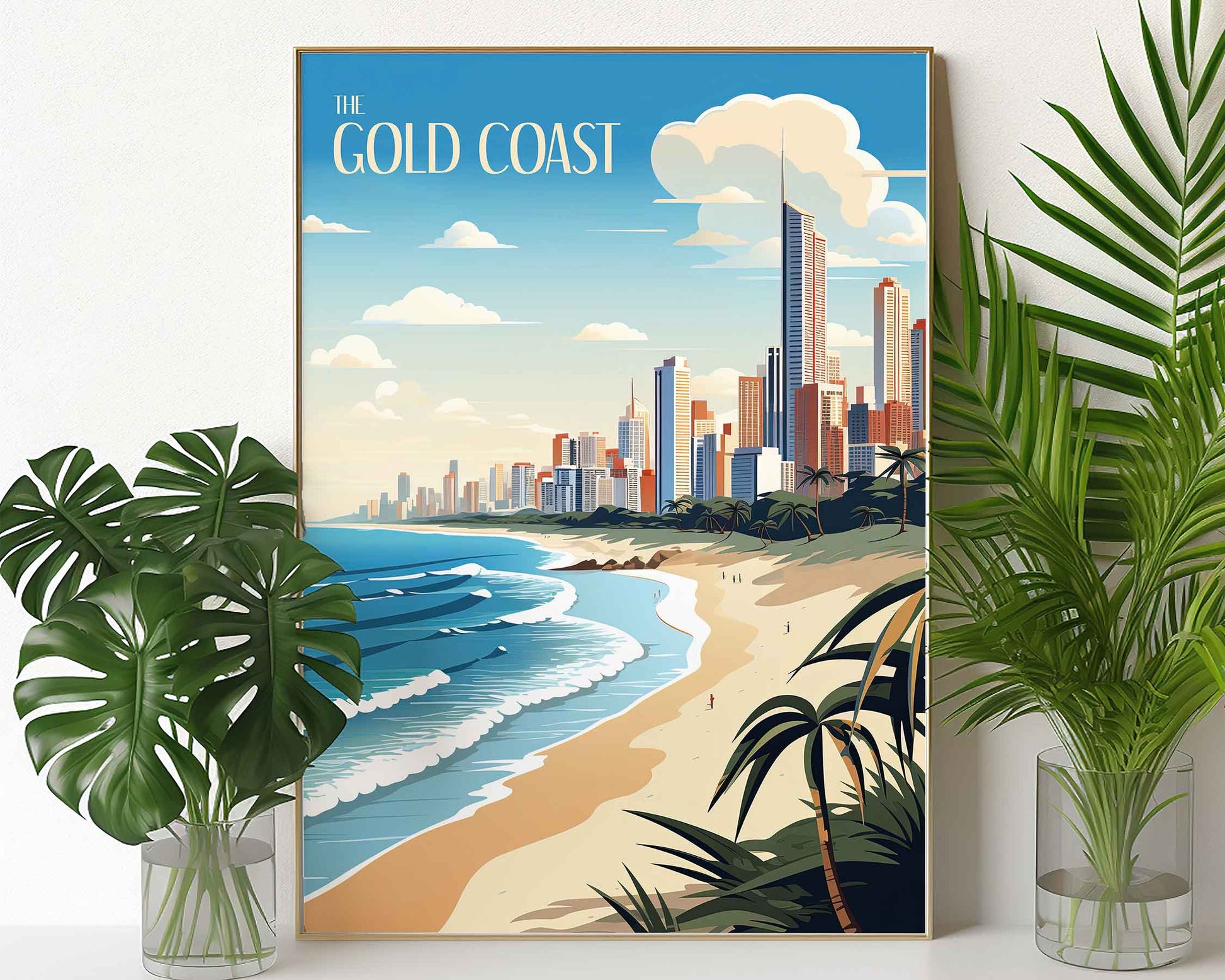 Framed Image of Gold Coast Australia Wall Art Print Travel Posters Illustration