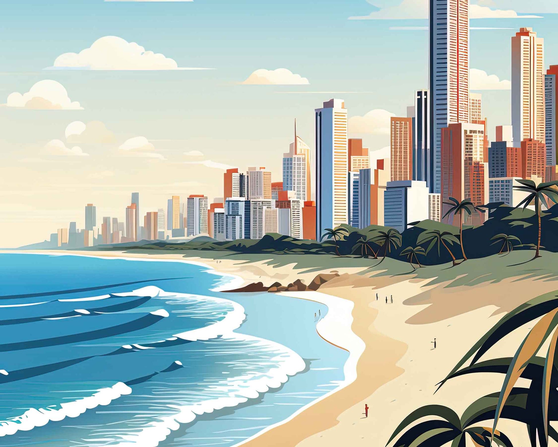 Framed Image of Gold Coast Australia Wall Art Print Travel Posters Illustration