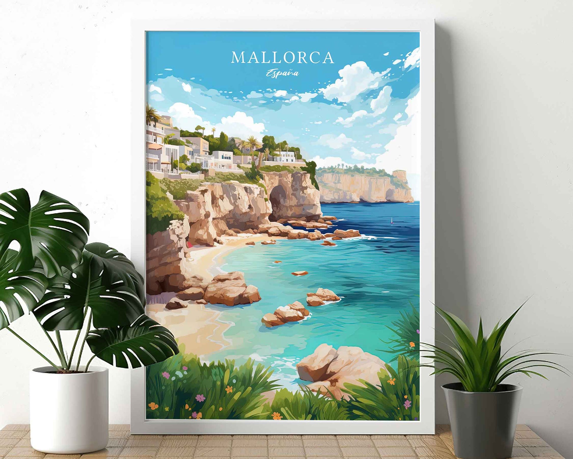 Framed Image of Mallorca Spain Travel Poster Prints Wall Art Illustration