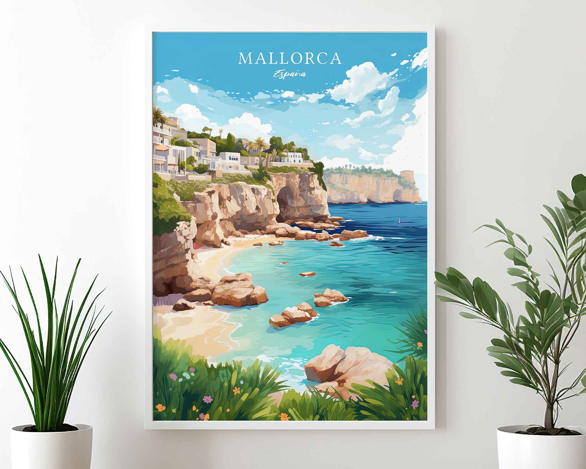 Framed Image of Mallorca Spain Travel Poster Prints Wall Art Illustration