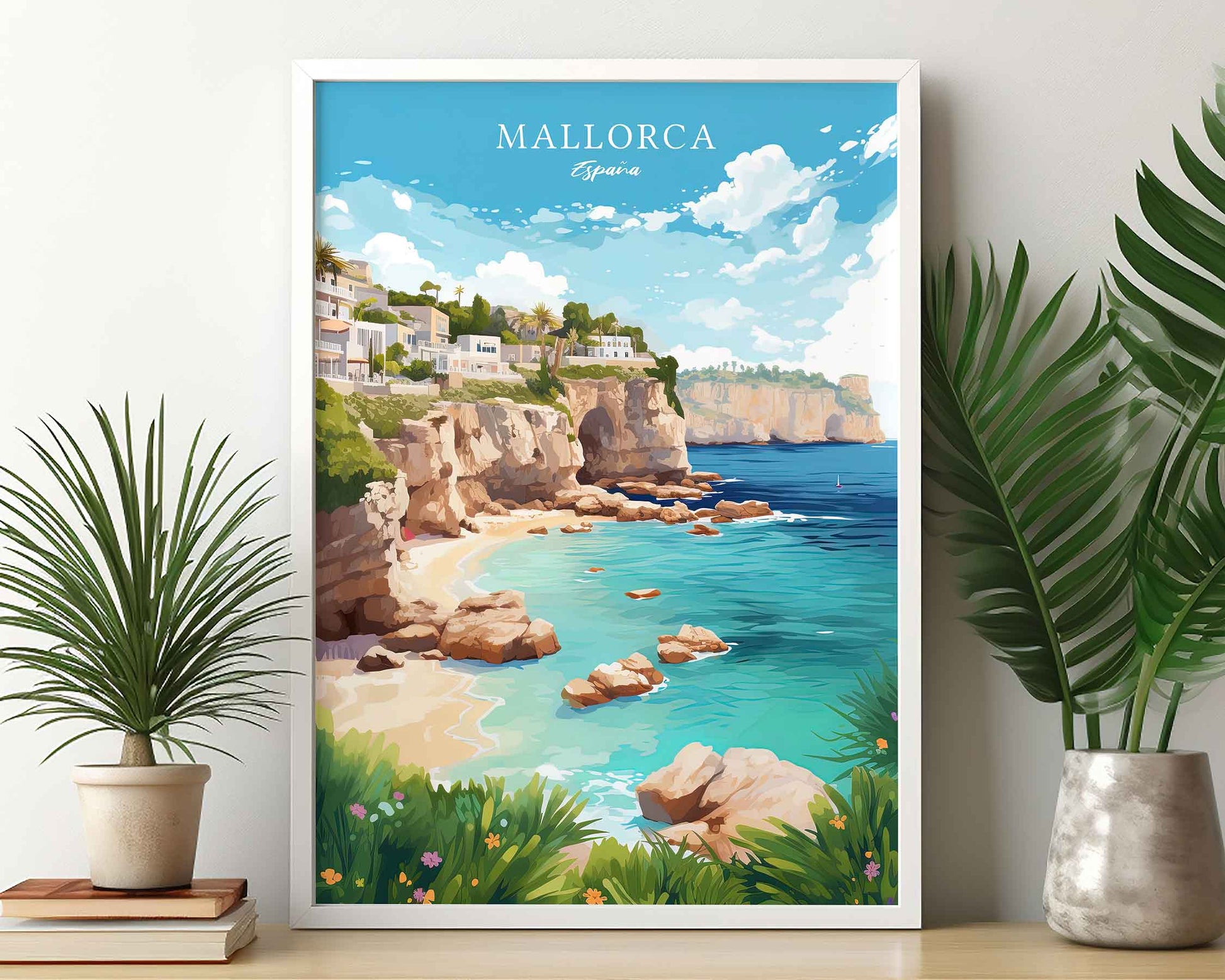 Framed Image of Mallorca Spain Travel Poster Prints Wall Art Illustration