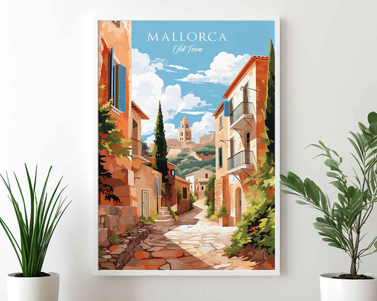 Framed Image of Mallorca Spain Illustration Travel Poster Prints Wall Art