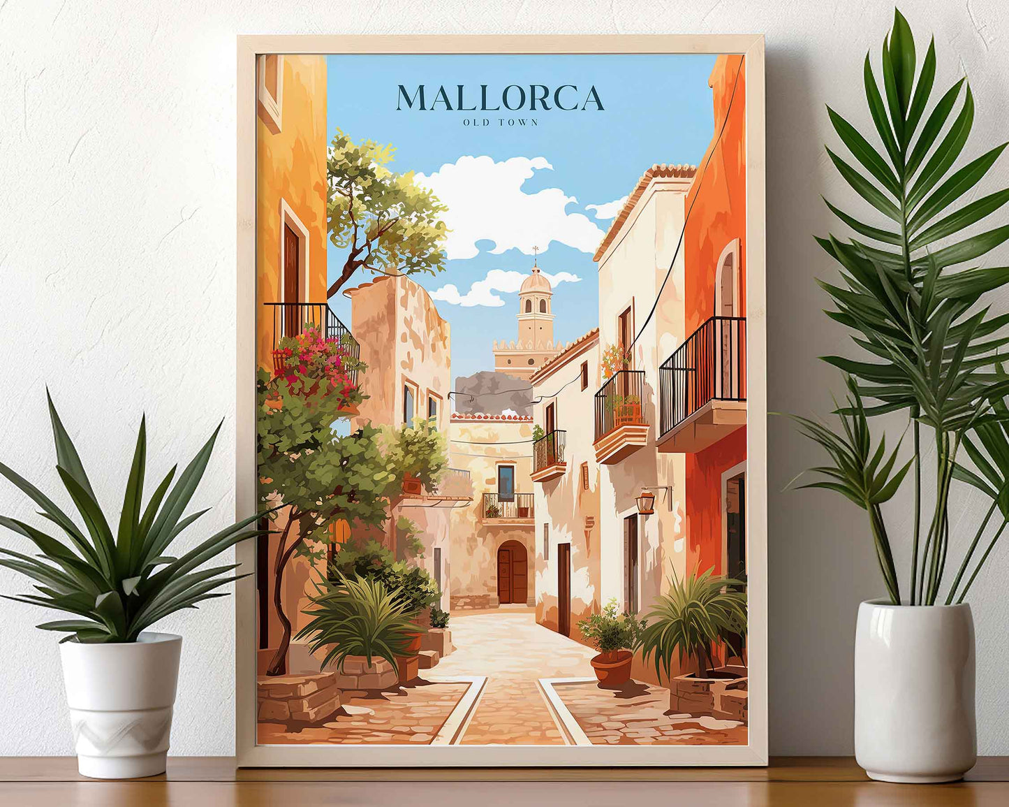 Framed Image of Mallorca Spain Travel Poster Wall Art Prints Illustration