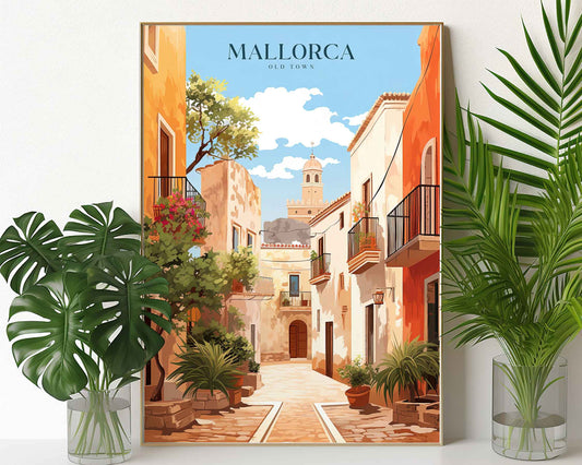 Framed Image of Mallorca Spain Travel Poster Wall Art Prints Illustration