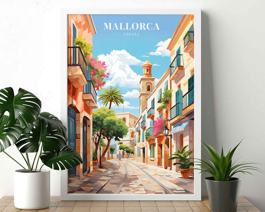 Framed Image of Mallorca Spain Wall Art Travel Poster Prints Illustration