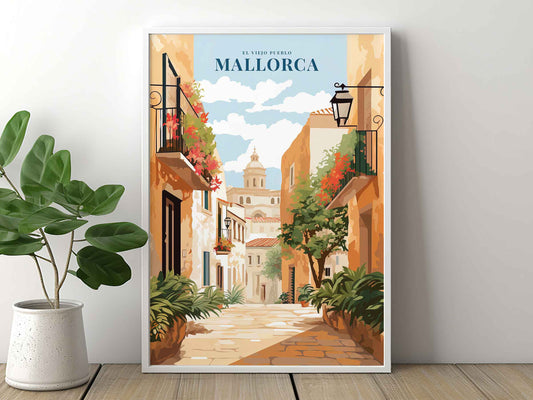 Framed Image of Mallorca Spain Wall Art Travel Print Posters Illustration