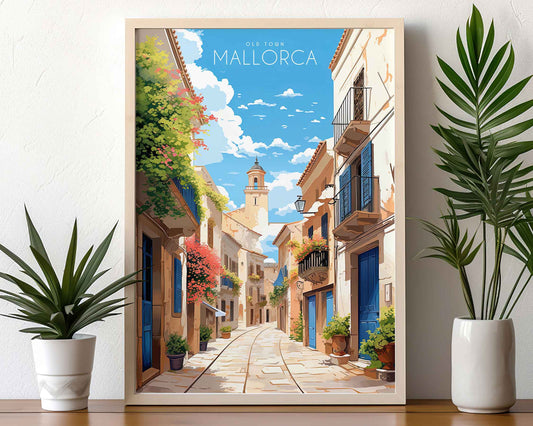 Framed Image of Mallorca Spain Wall Art Print Travel Posters Illustration