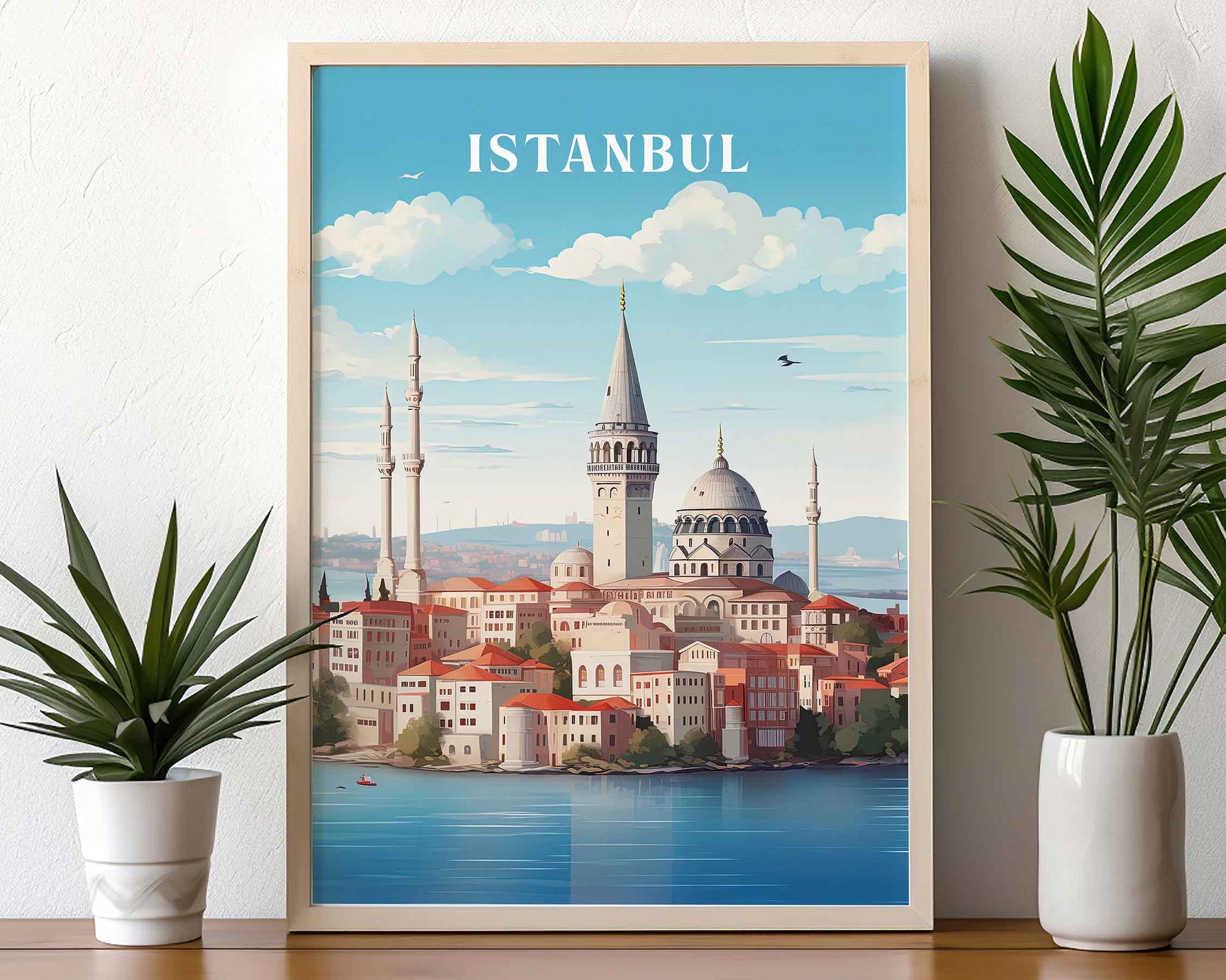 Framed Image of Istanbul Turkey Travel Poster Prints Wall Art Illustration