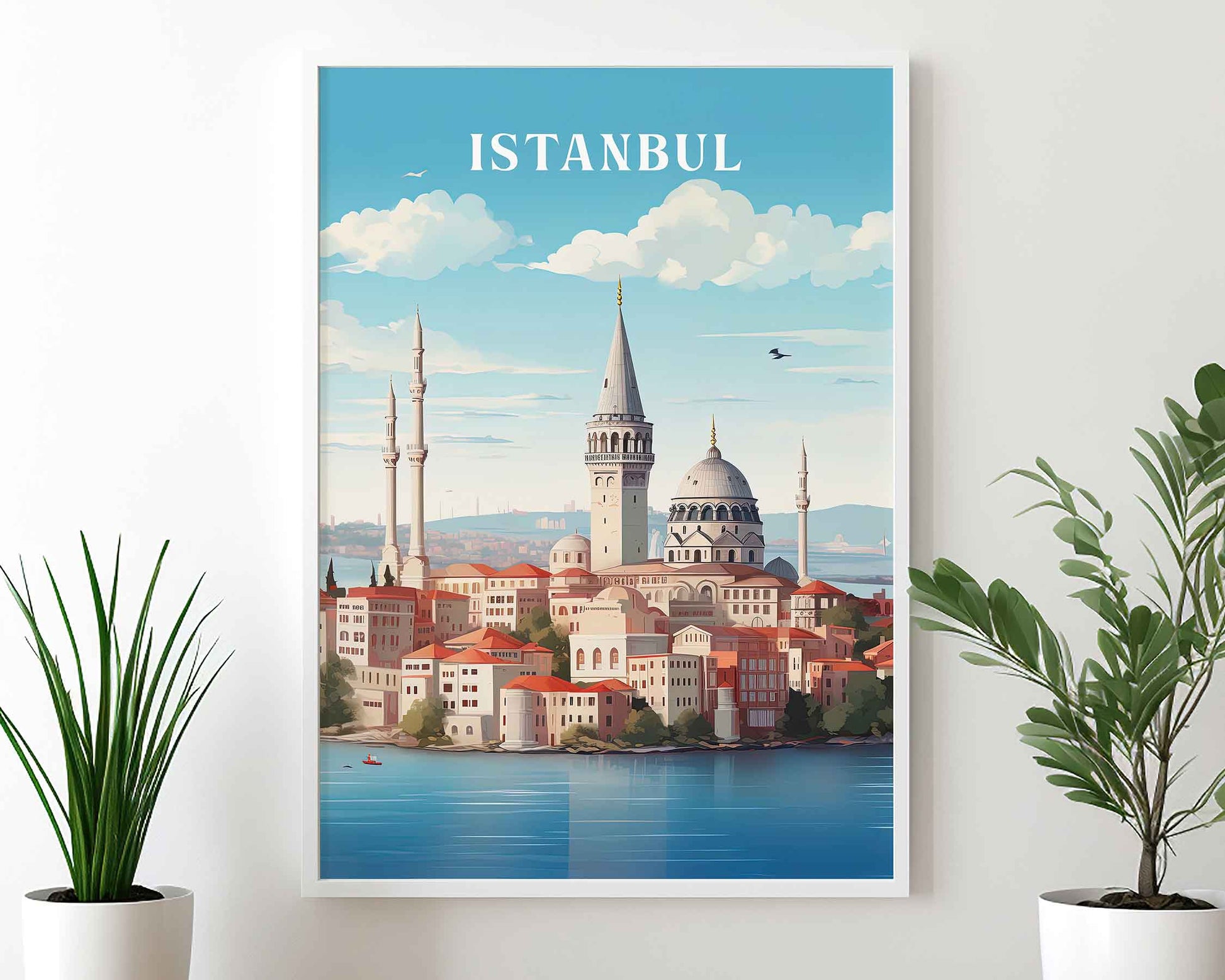 Framed Image of Istanbul Turkey Travel Poster Prints Wall Art Illustration