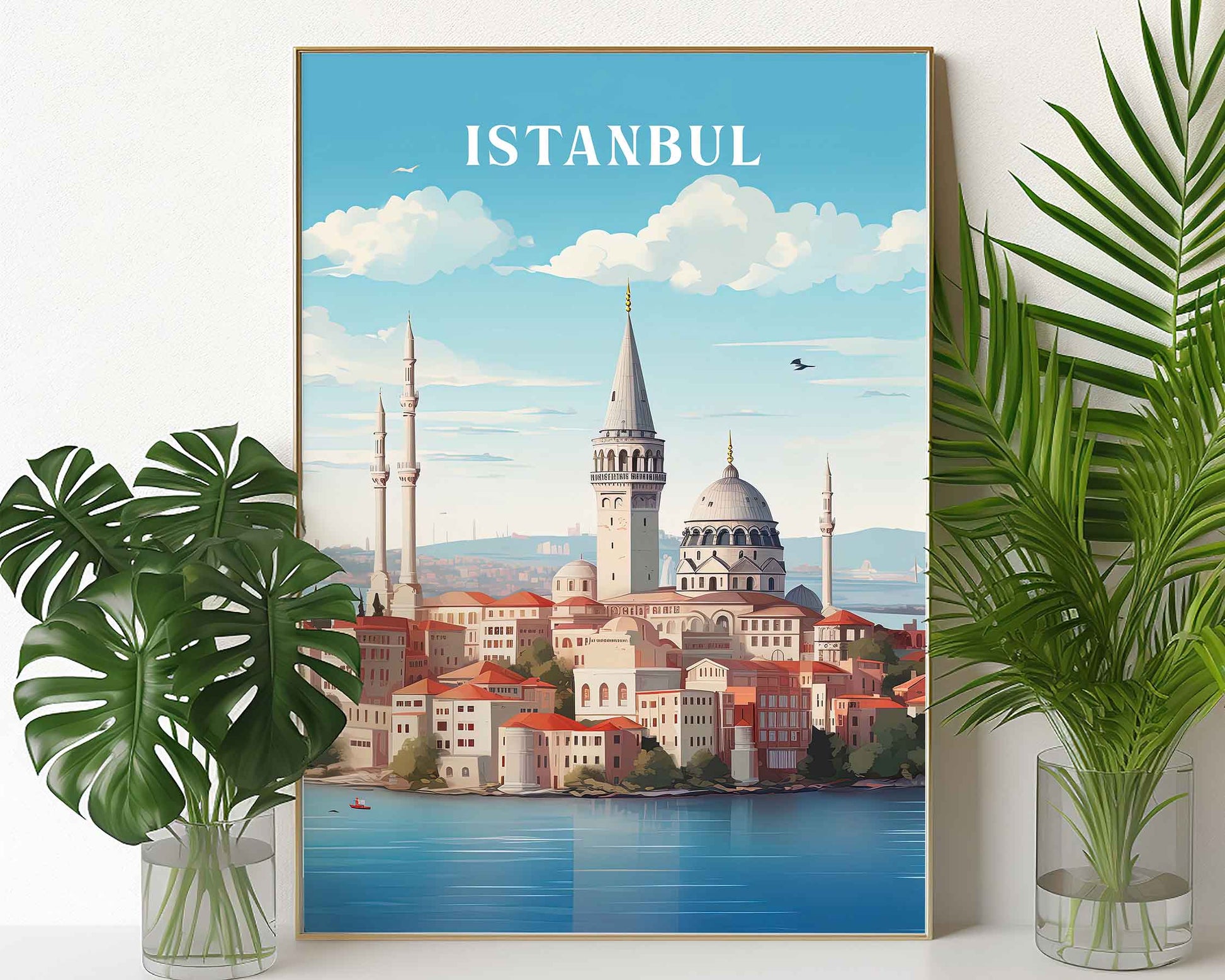 Framed Image of Istanbul Turkey Travel Poster Prints Wall Art Illustration