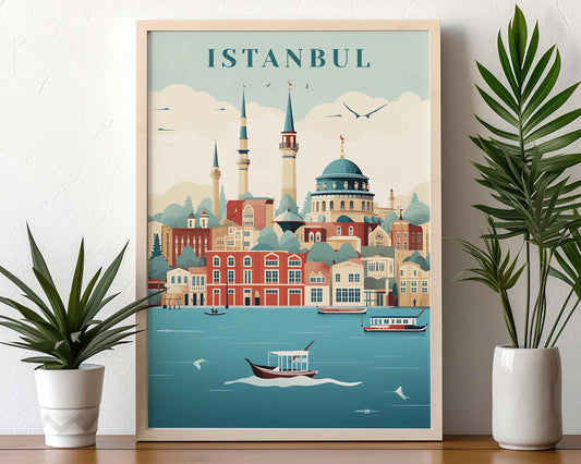 Framed Image of Istanbul Turkey Travel Poster Prints Illustration Wall Art