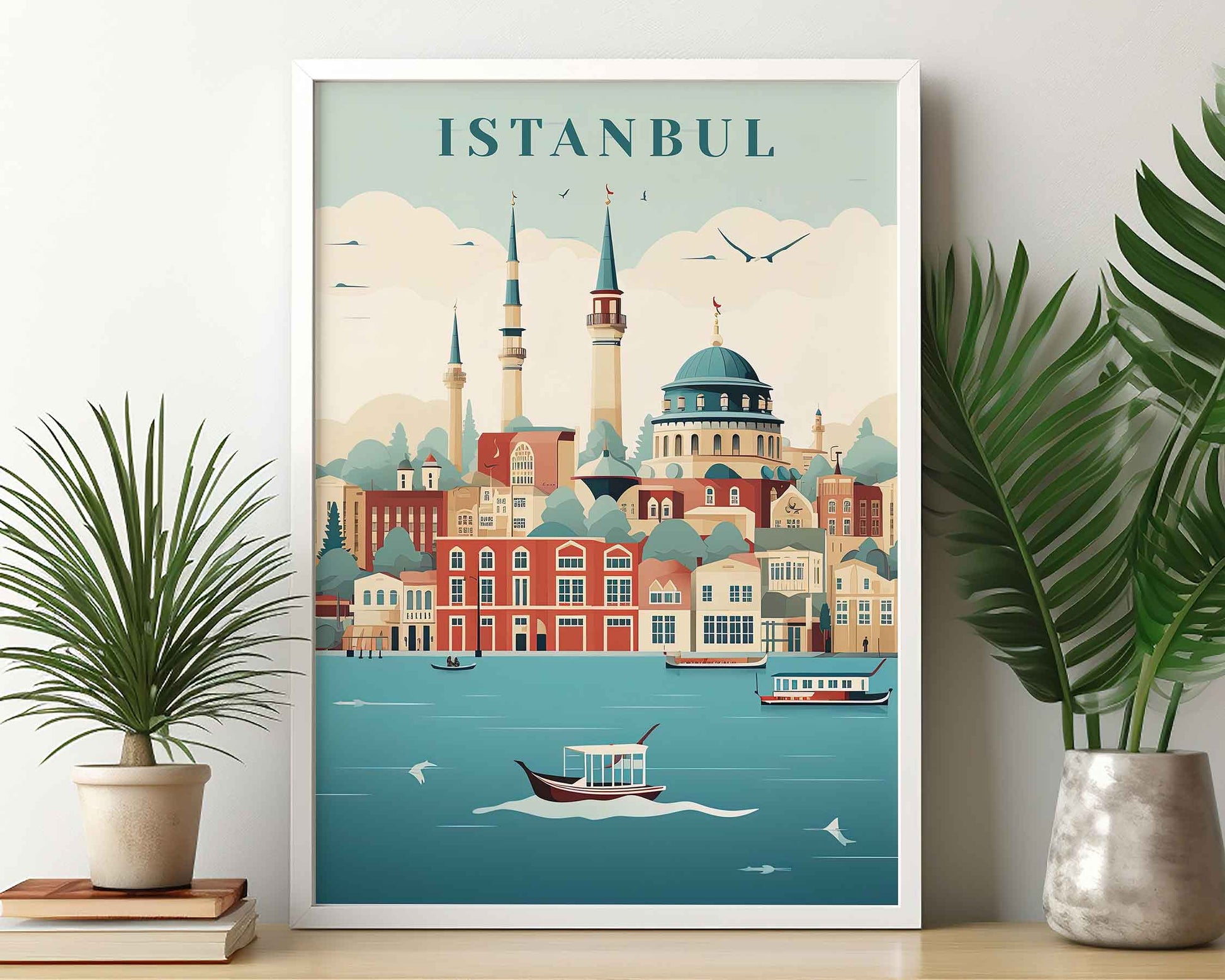 Framed Image of Istanbul Turkey Travel Poster Prints Illustration Wall Art