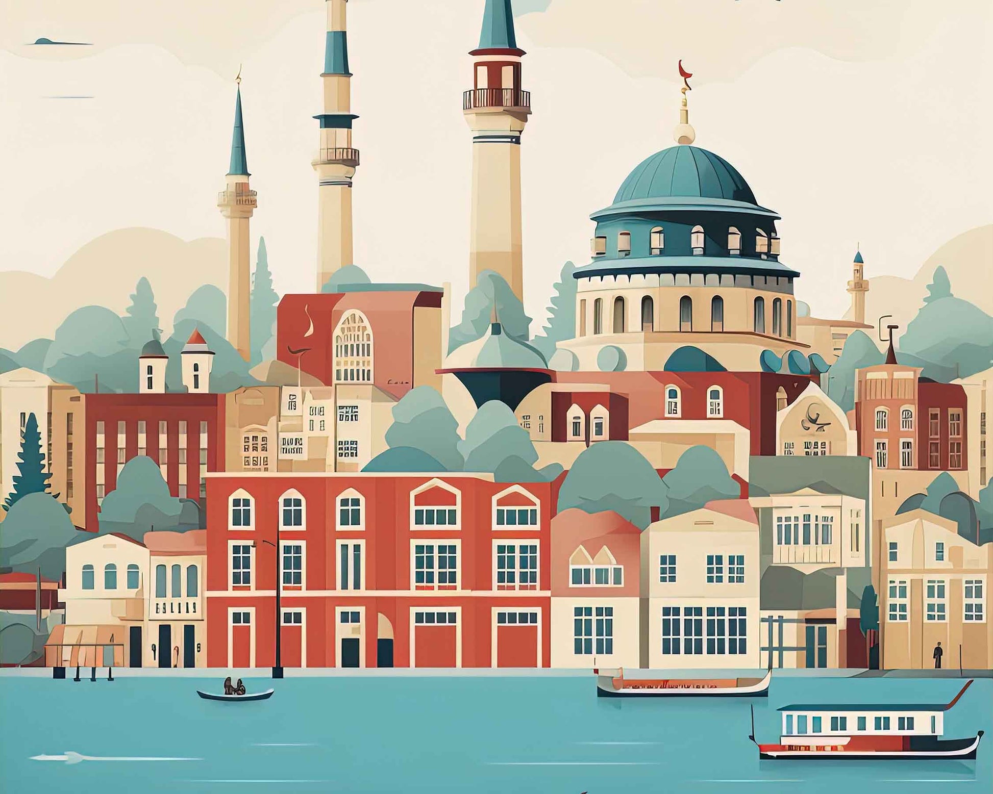 Framed Image of Istanbul Turkey Travel Poster Prints Illustration Wall Art