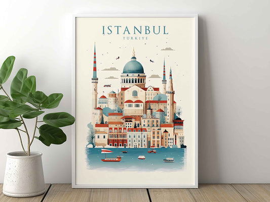 Framed Image of Istanbul Turkey Travel Poster Illustration Prints Wall Art