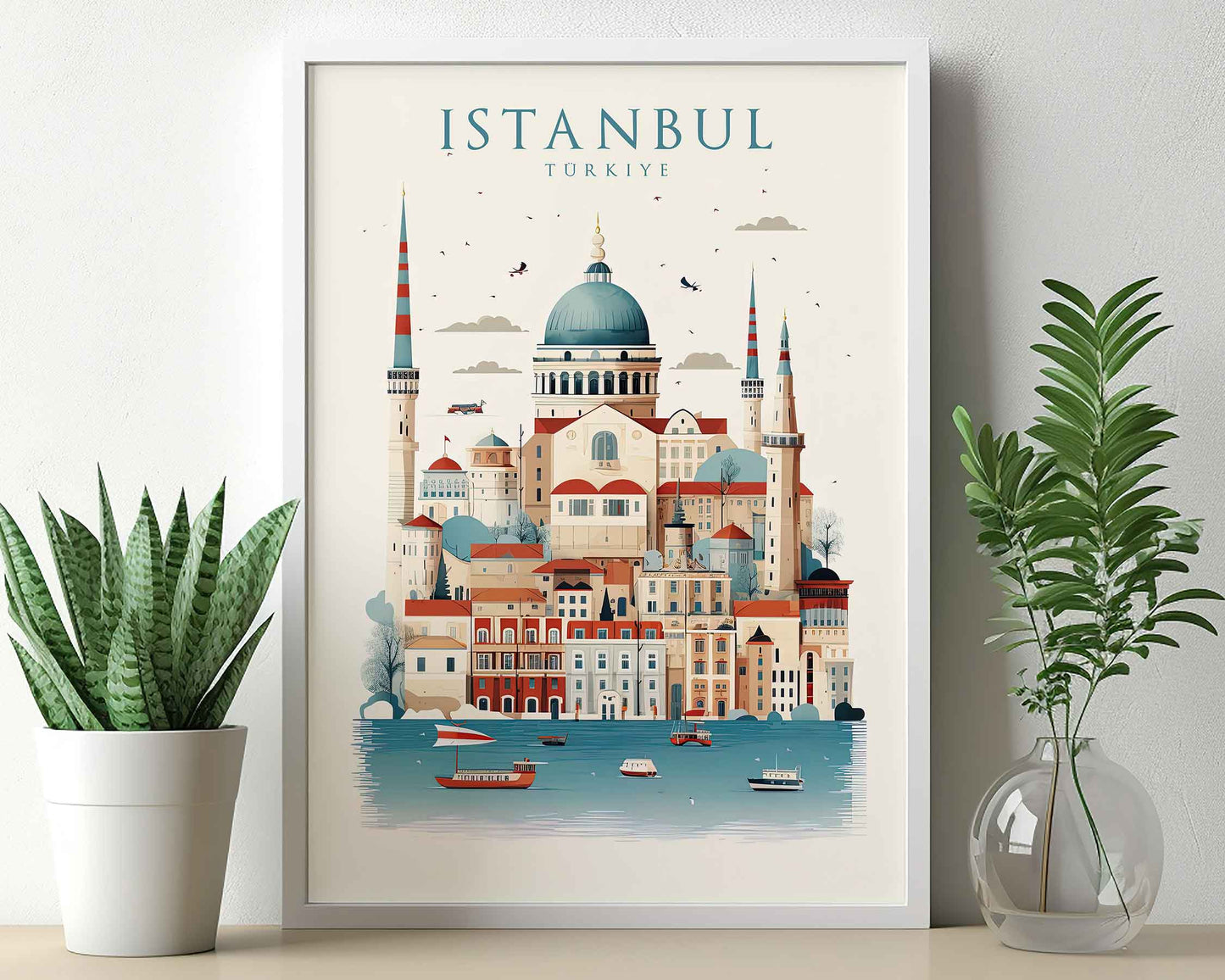 Framed Image of Istanbul Turkey Travel Poster Illustration Prints Wall Art