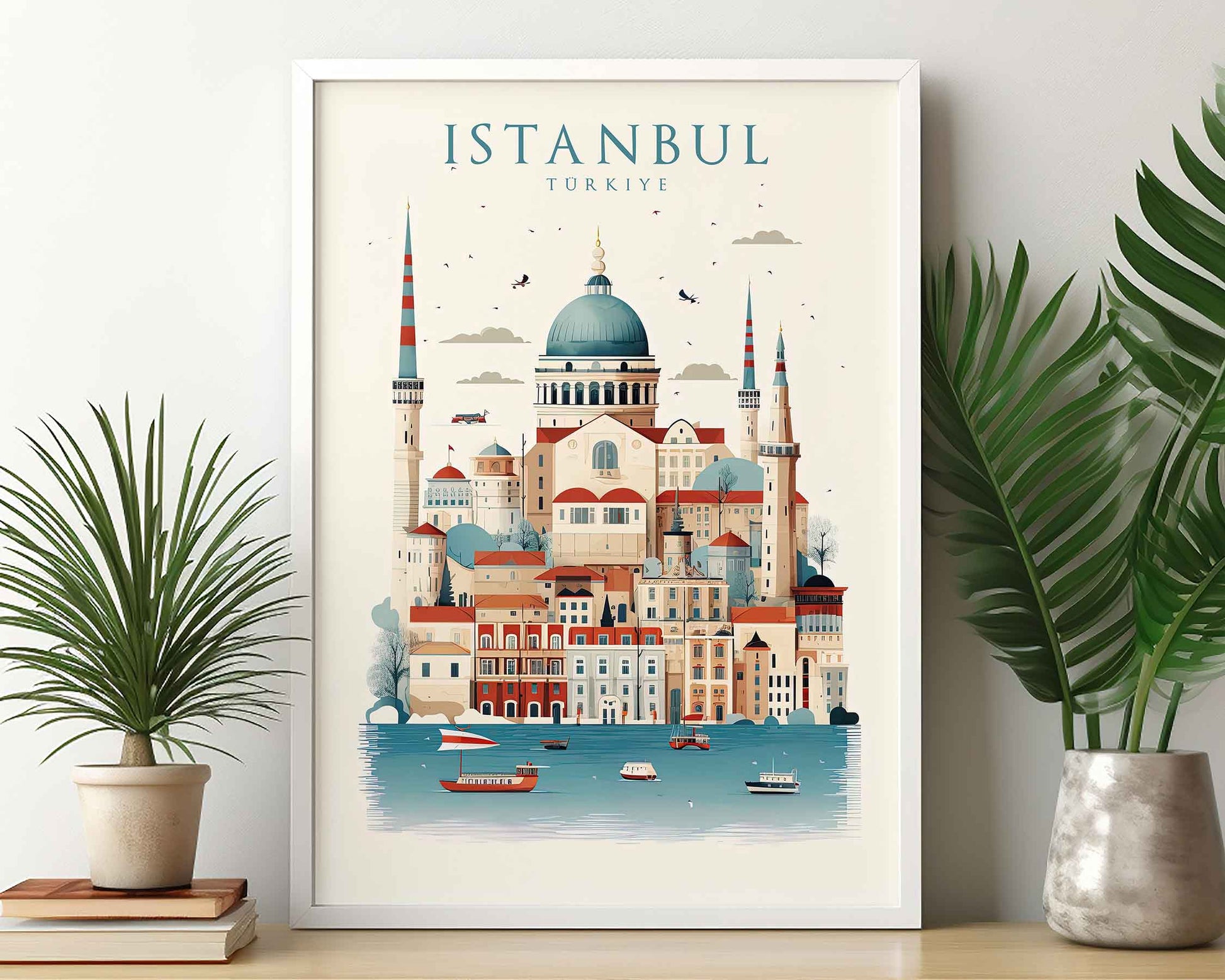 Framed Image of Istanbul Turkey Travel Poster Illustration Prints Wall Art