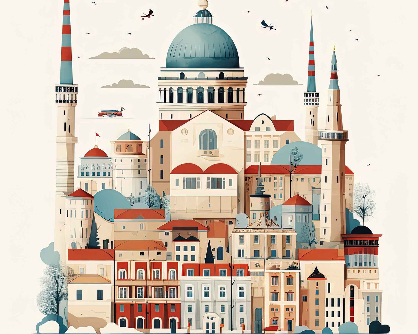 Framed Image of Istanbul Turkey Travel Poster Illustration Prints Wall Art