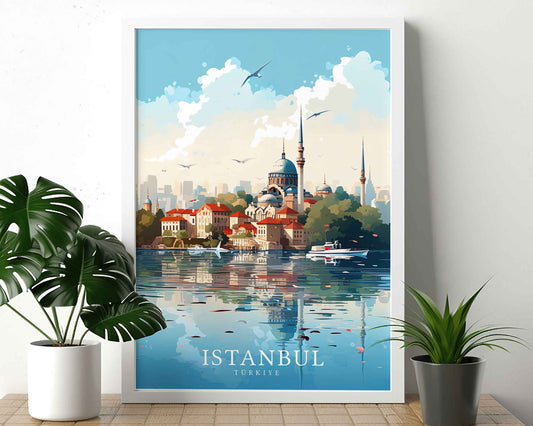 Framed Image of Istanbul Turkey Illustration Travel Poster Prints Wall Art