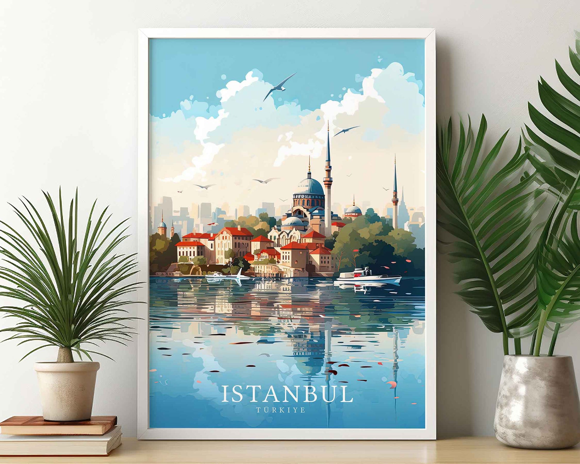 Framed Image of Istanbul Turkey Illustration Travel Poster Prints Wall Art