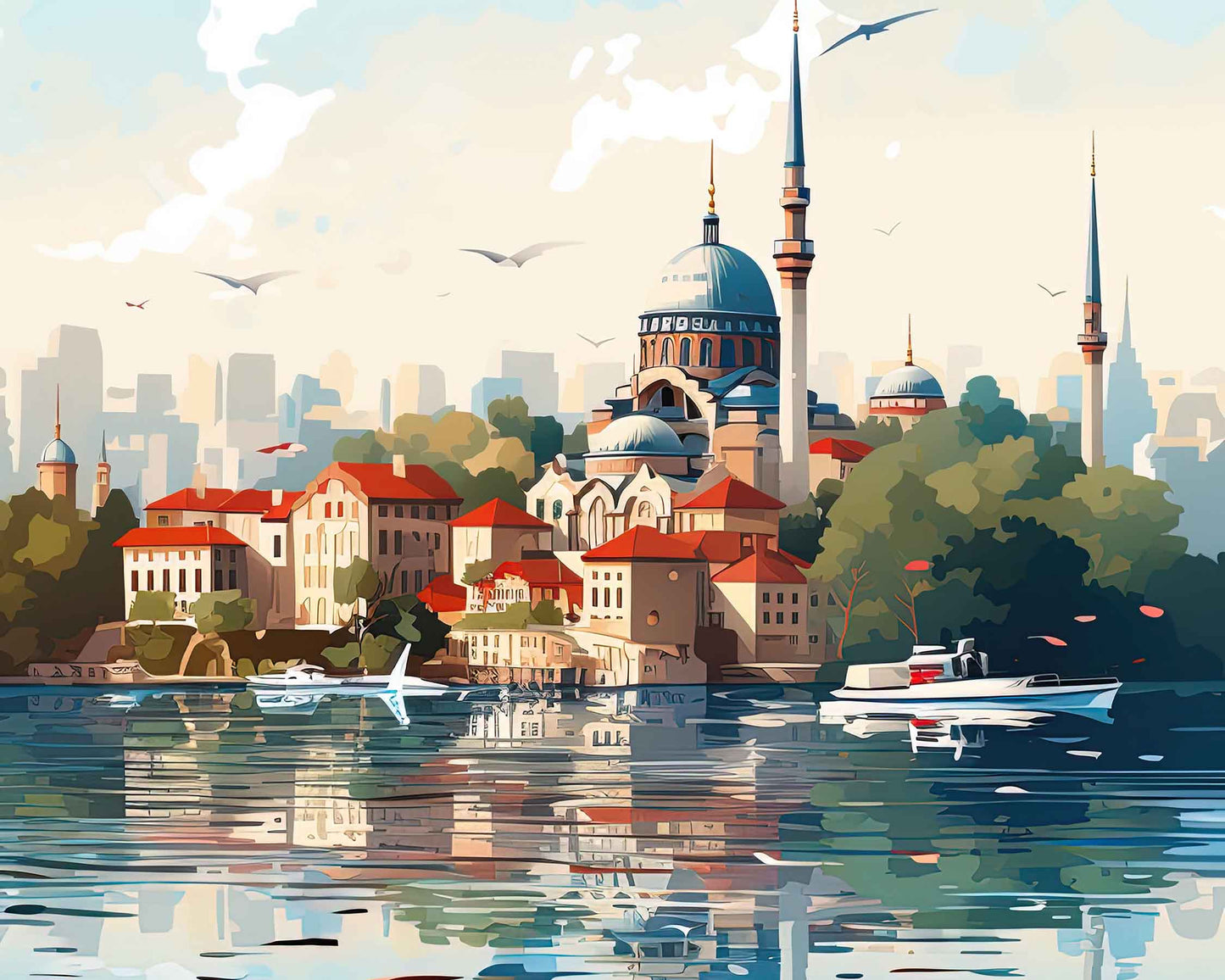 Framed Image of Istanbul Turkey Illustration Travel Poster Prints Wall Art