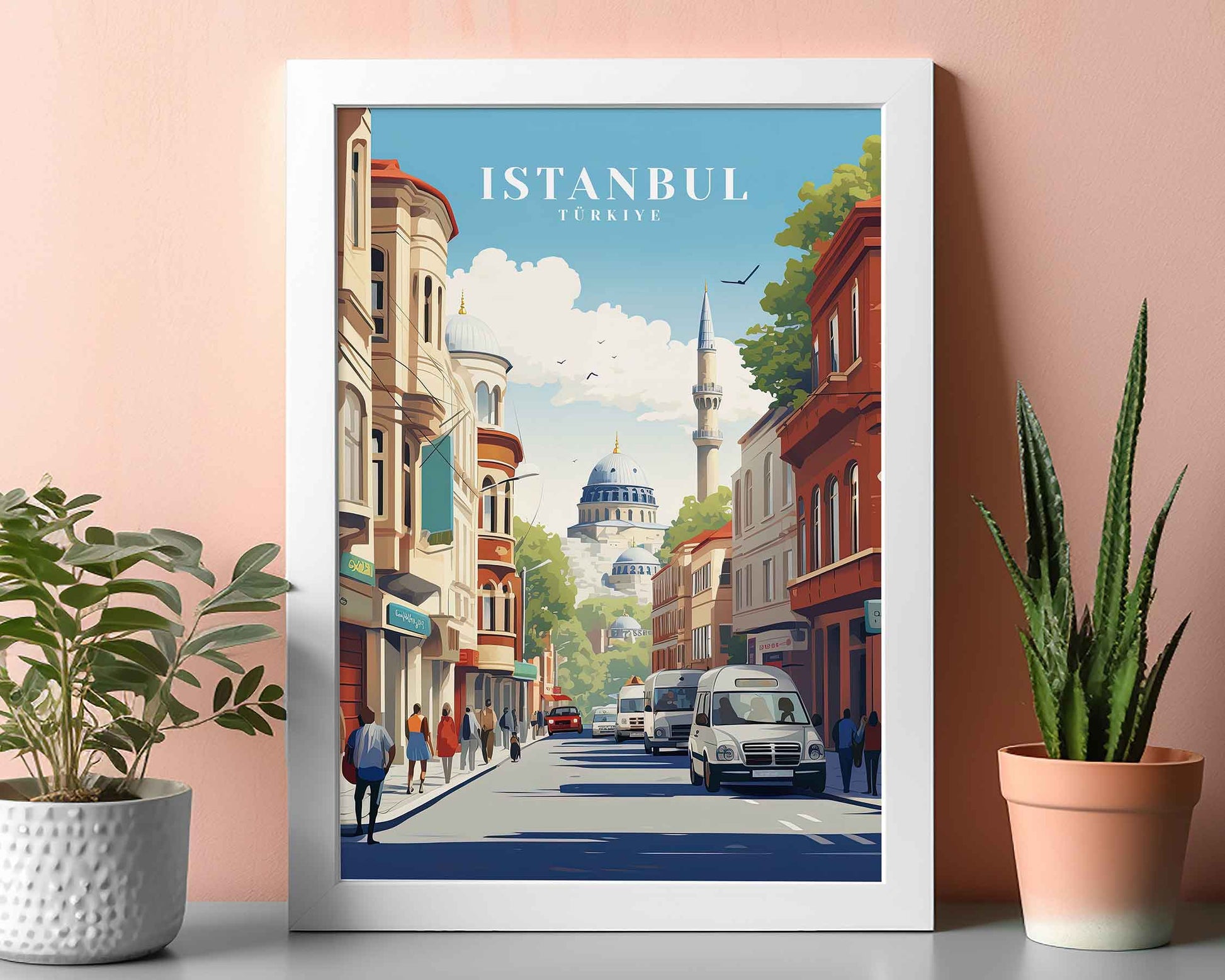 Framed Image of Istanbul Turkey Wall Art Travel Poster Prints Illustration