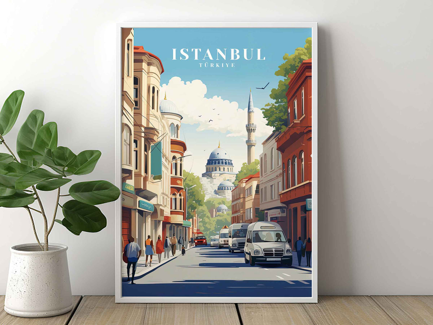 Framed Image of Istanbul Turkey Wall Art Travel Poster Prints Illustration