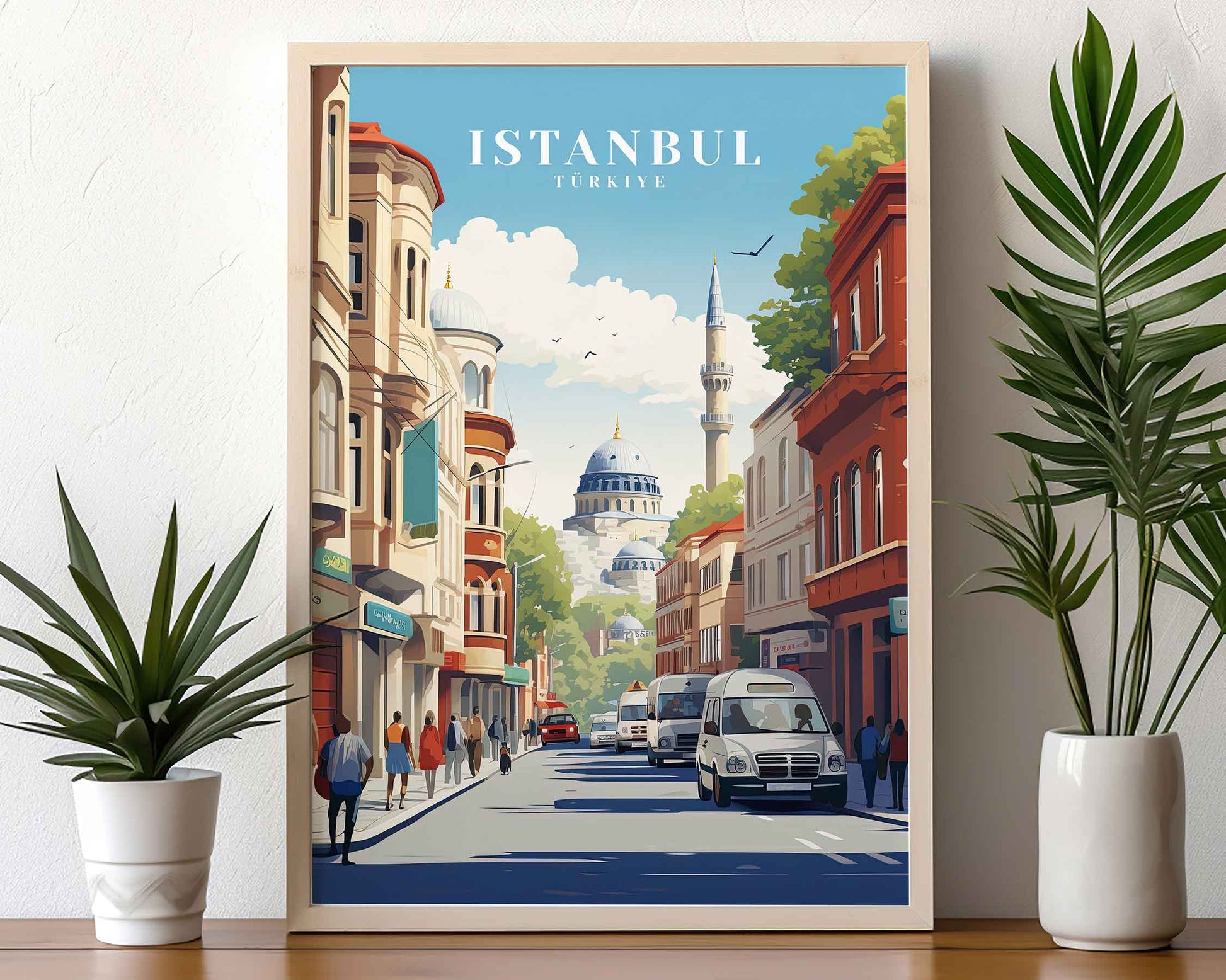 Framed Image of Istanbul Turkey Wall Art Travel Poster Prints Illustration