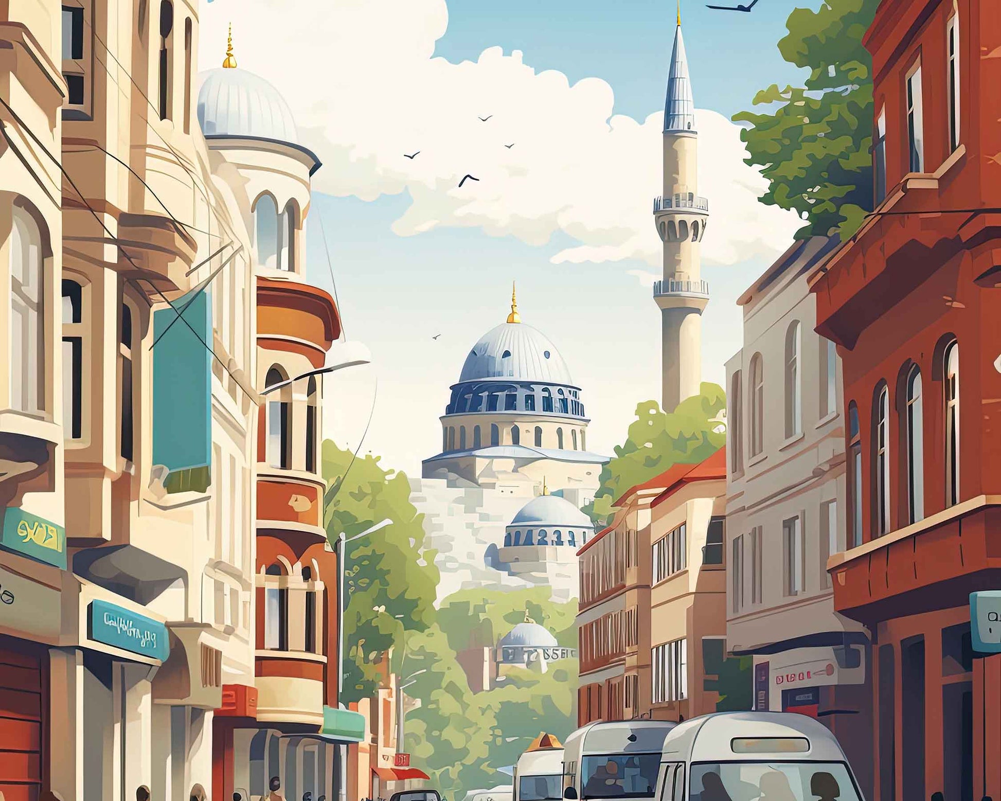 Framed Image of Istanbul Turkey Wall Art Travel Poster Prints Illustration