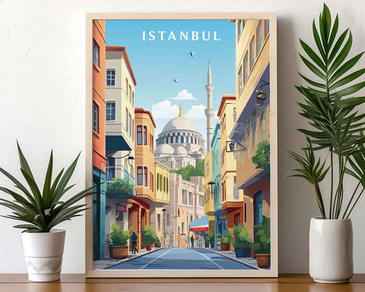 Framed Image of Istanbul Turkey Wall Art Travel Print Posters Illustration