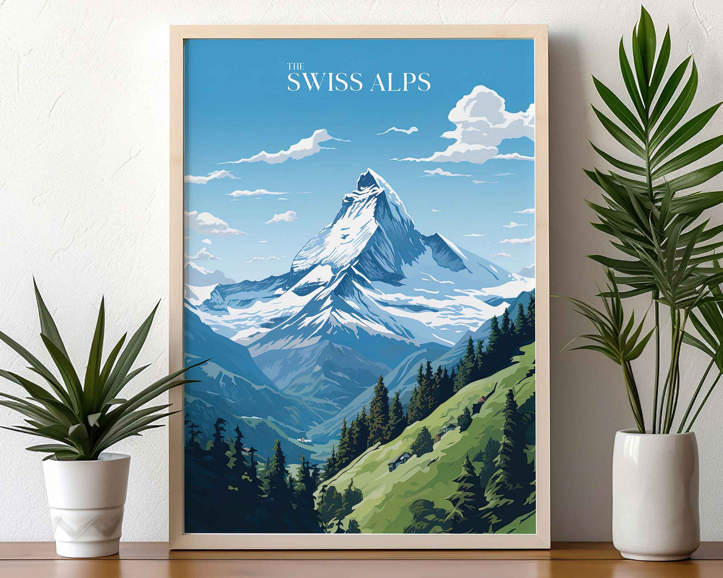 Framed Image of Swiss Alps Switzerland Wall Art Travel Print Posters Illustration