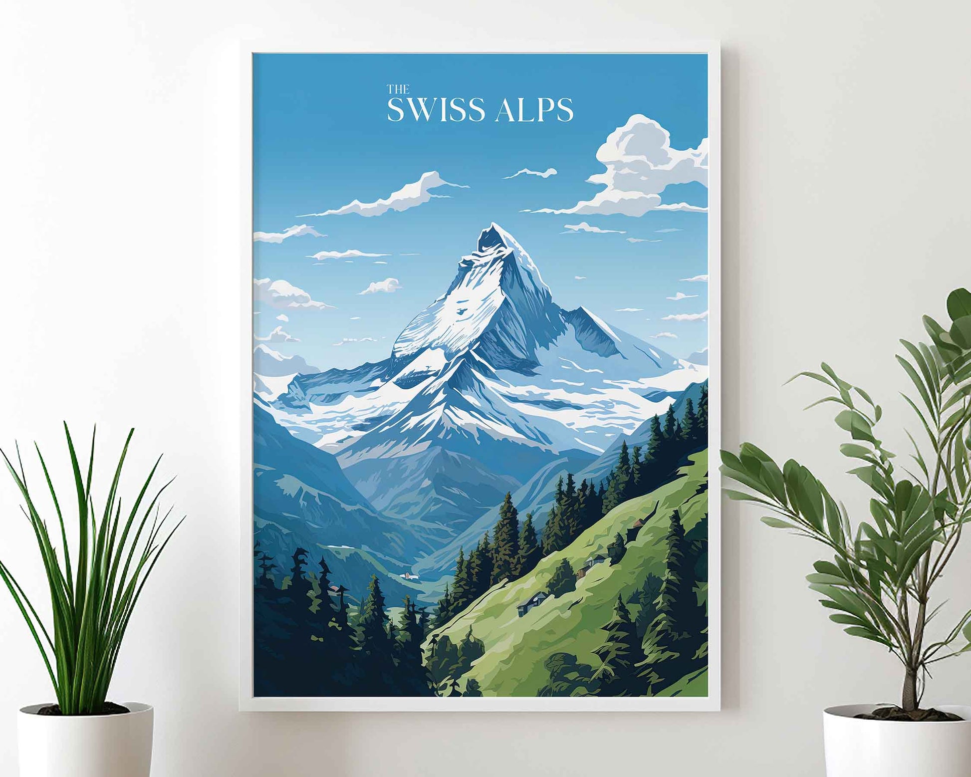 Framed Image of Swiss Alps Switzerland Wall Art Travel Print Posters Illustration