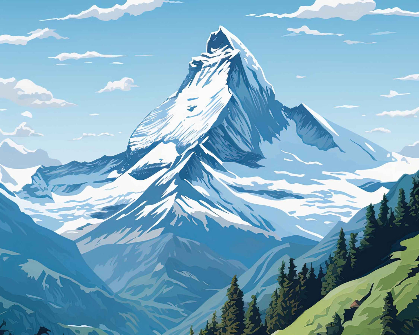 Framed Image of Swiss Alps Switzerland Wall Art Travel Print Posters Illustration