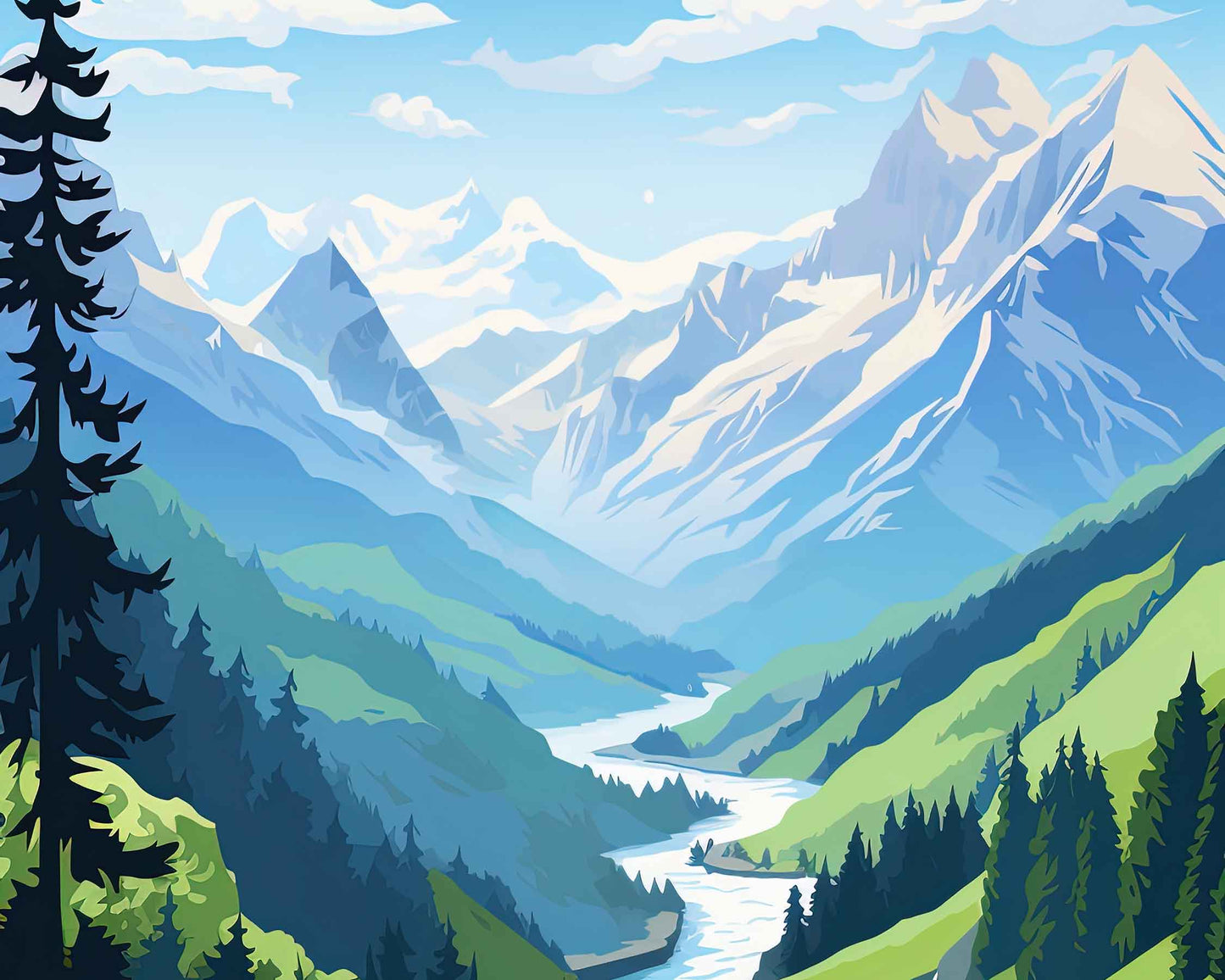 Framed Image of Swiss Alps Switzerland Wall Art Print Travel Posters Illustration