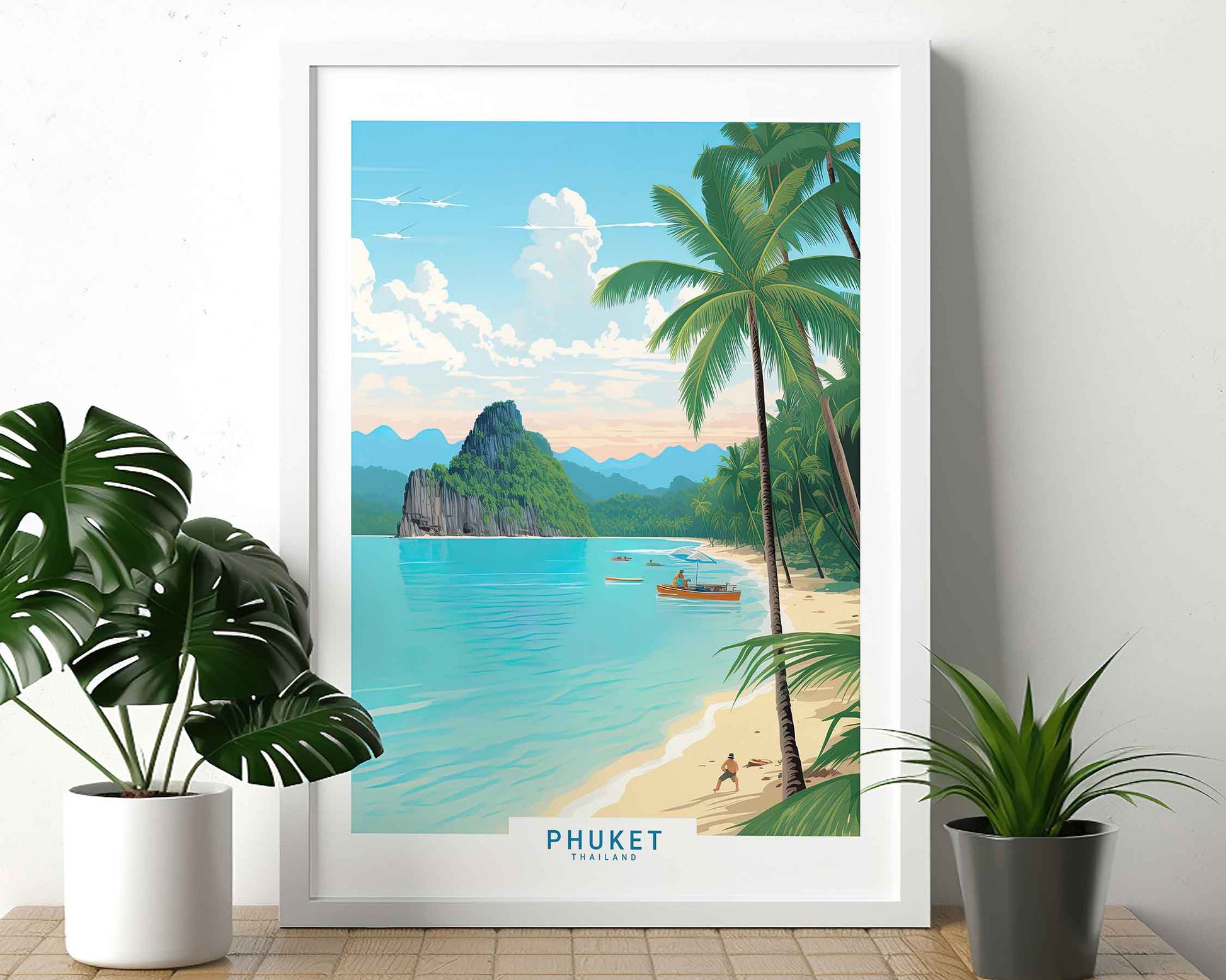 Framed Image of Phuket Thailand Travel Poster Prints Wall Art Illustration