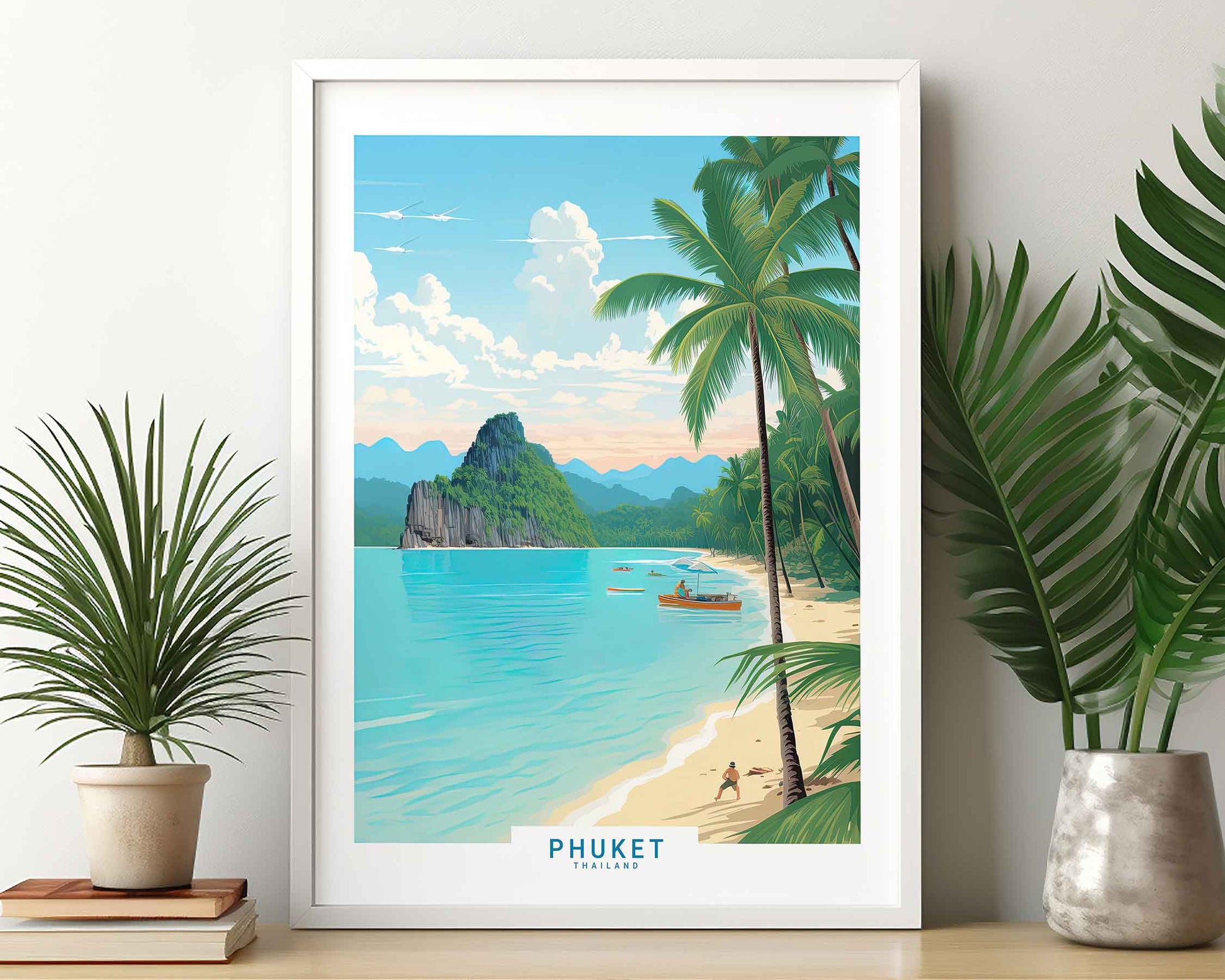 Framed Image of Phuket Thailand Travel Poster Prints Wall Art Illustration