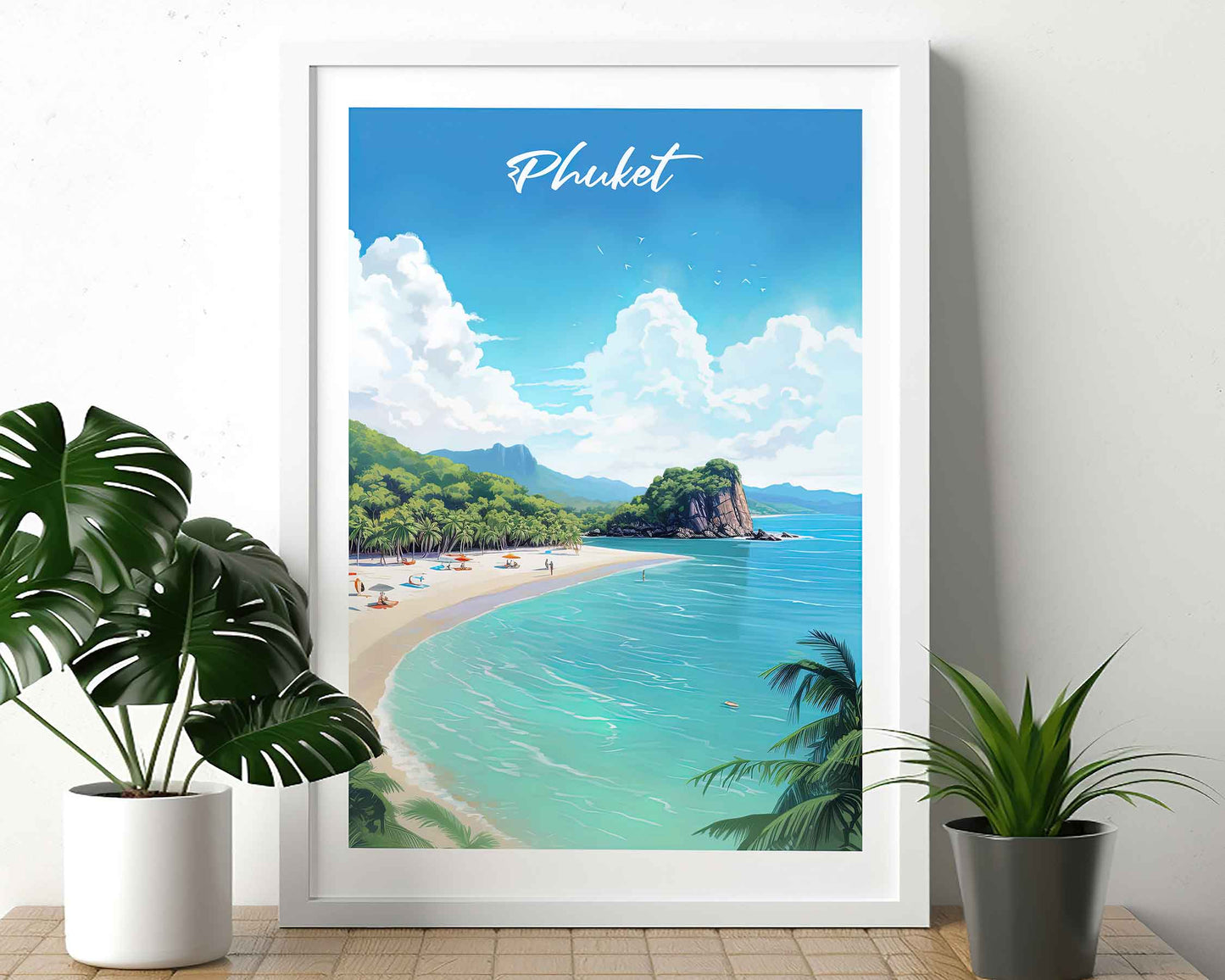 Framed Image of Phuket Thailand Travel Poster Prints Illustration Wall Art