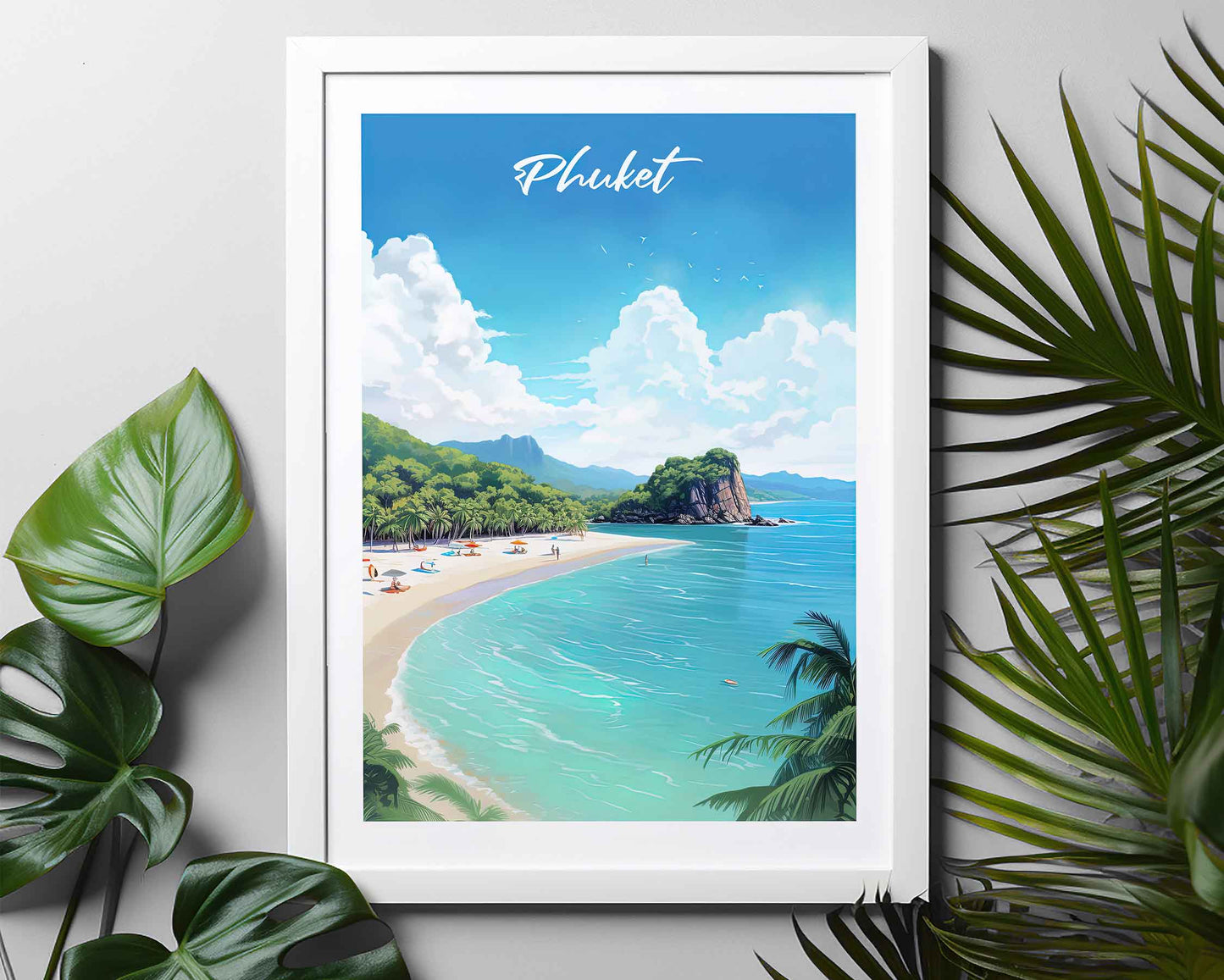 Framed Image of Phuket Thailand Travel Poster Prints Illustration Wall Art