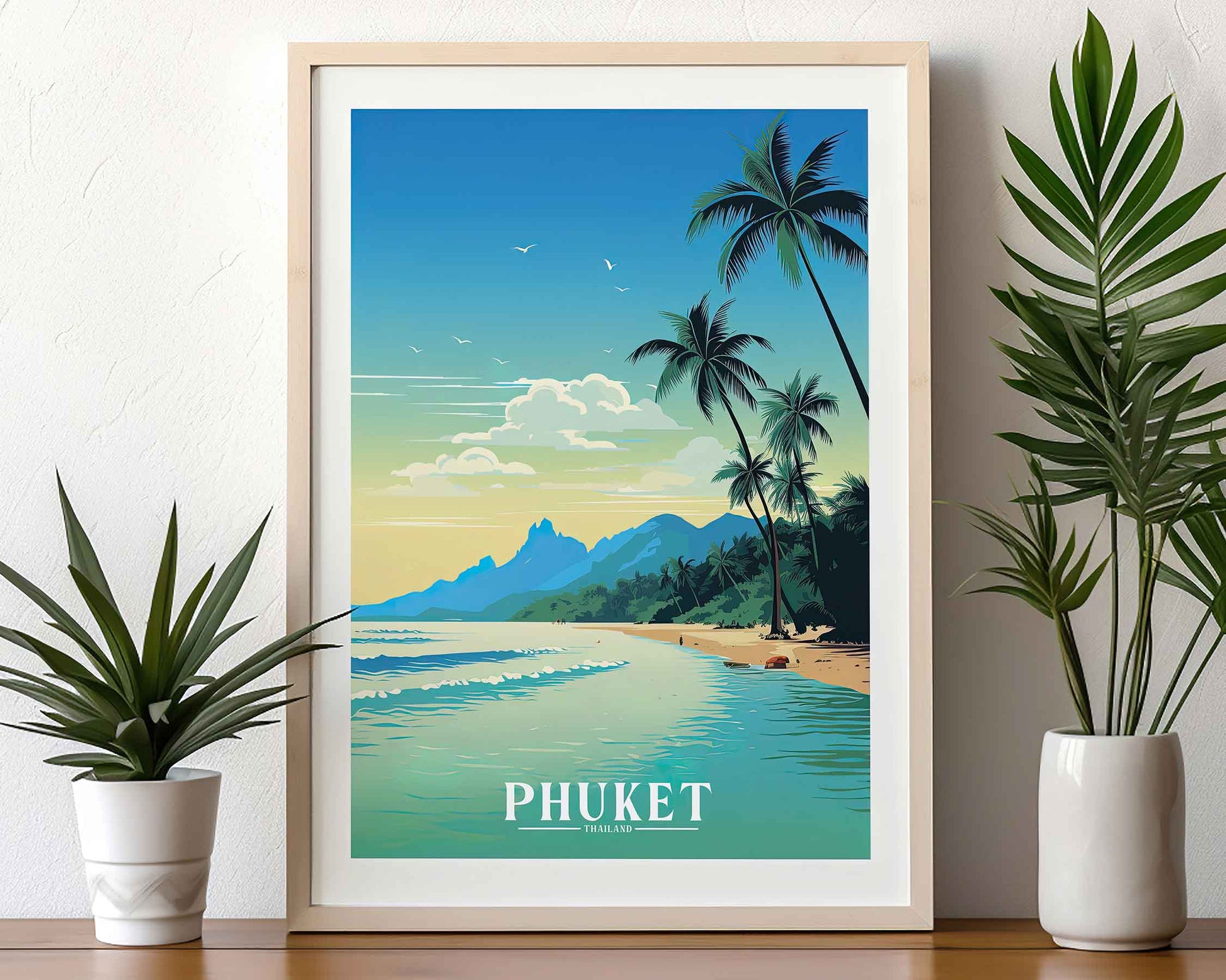 Framed Image of Phuket Thailand Illustration Travel Poster Prints Wall Art