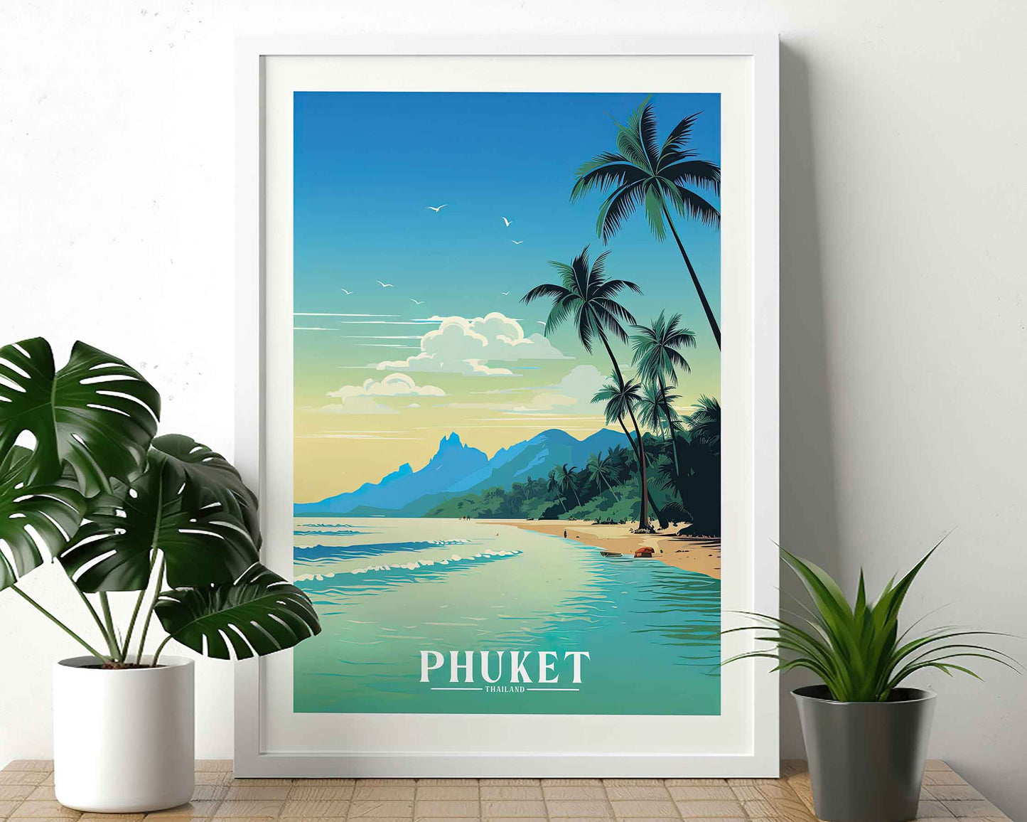 Framed Image of Phuket Thailand Illustration Travel Poster Prints Wall Art