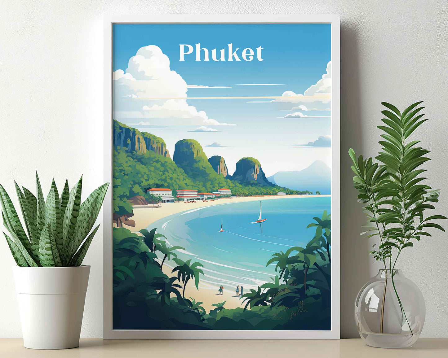 Framed Image of Phuket Thailand Travel Poster Wall Art Prints Illustration