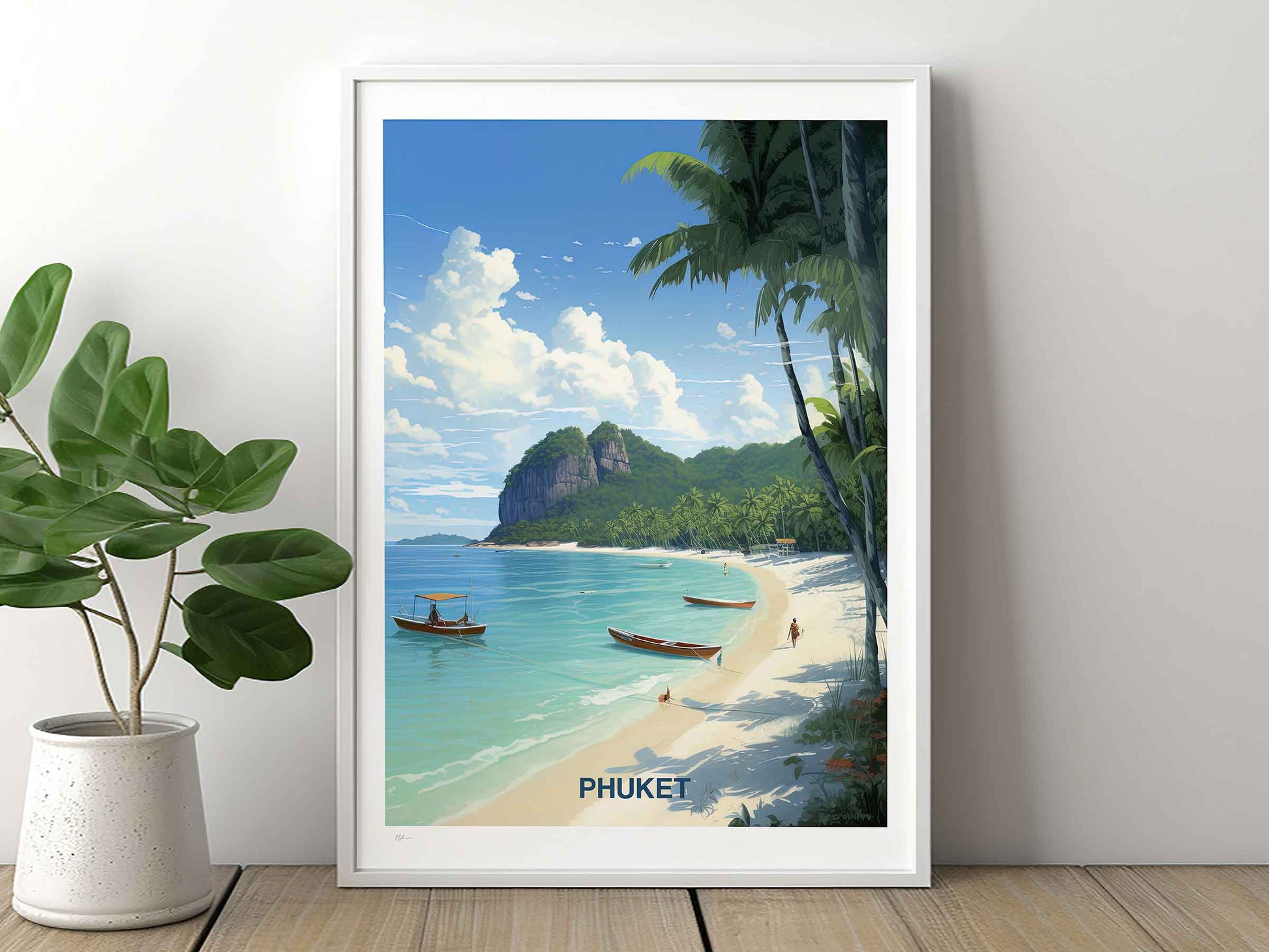 Framed Image of Phuket Thailand Wall Art Travel Poster Prints Illustration