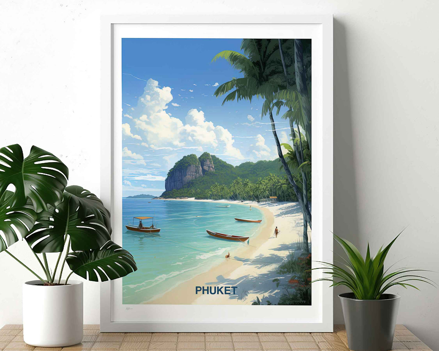 Framed Image of Phuket Thailand Wall Art Travel Poster Prints Illustration