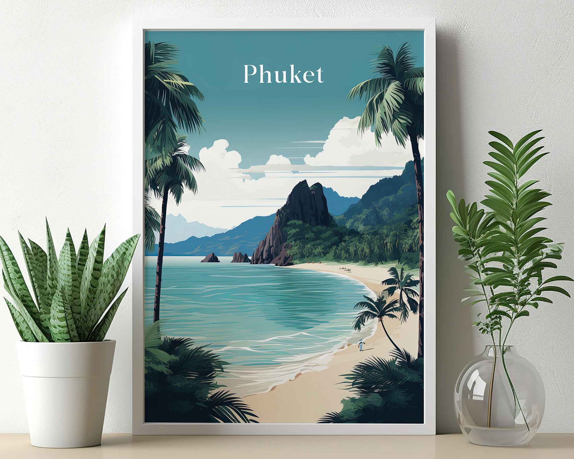 Framed Image of Phuket Thailand Wall Art Travel Print Posters Illustration