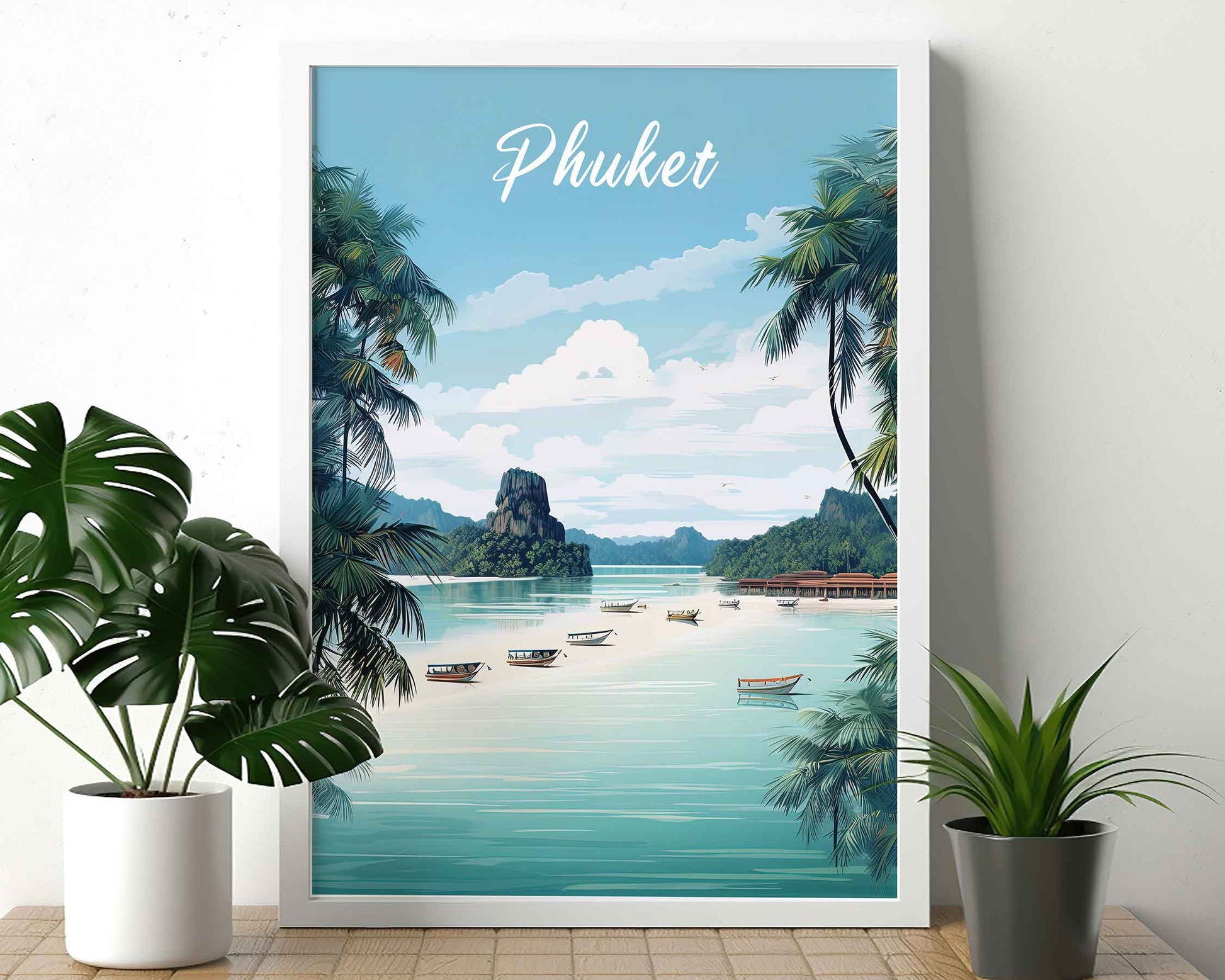 Framed Image of Phuket Thailand Wall Art Print Travel Posters Illustration
