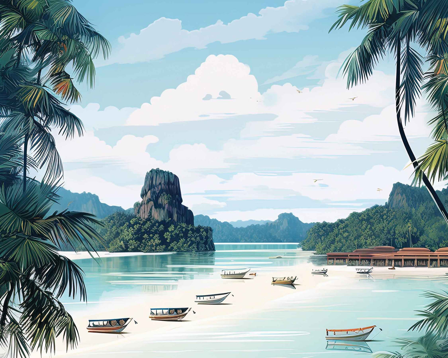 Framed Image of Phuket Thailand Wall Art Print Travel Posters Illustration