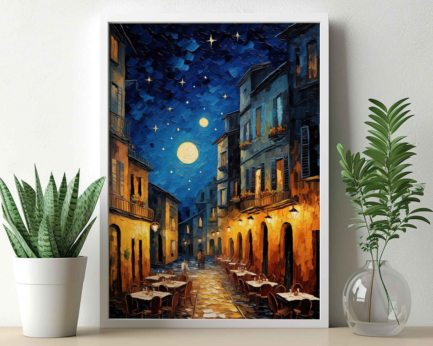 Framed Image of Van Gogh Style Starry Night in Rome Wall Art Print Poster